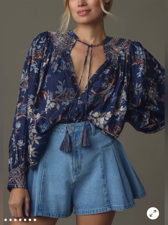 Anthropologie Tops - Anthropology Long Sleeve  Smocked  Jacquard Top Size Medium